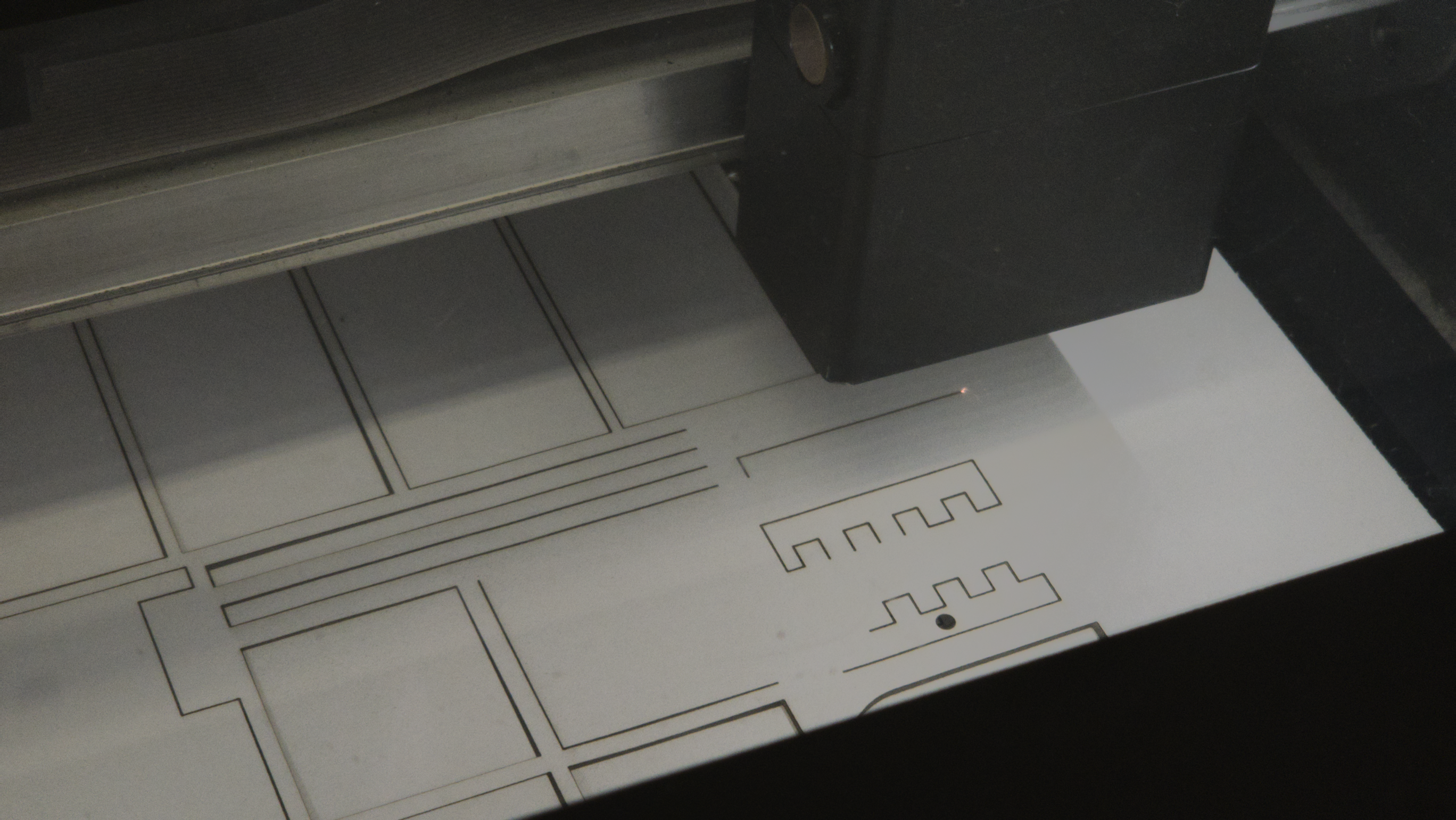 foamcore being cut by the laser cutter